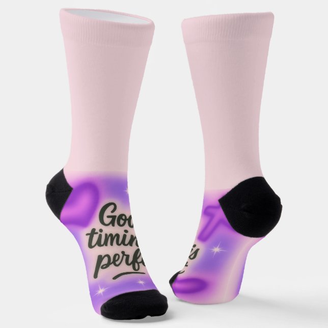 God's Timing is perfect purple y2k Socks (Angled)