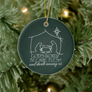 GOD'S WORD BECAME FLESH Nativity Scripture Gift Ceramic Tree Decoration