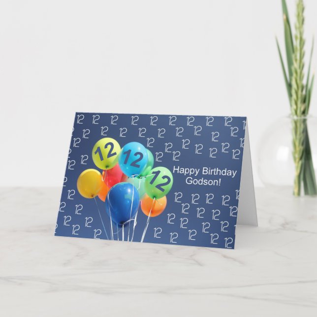 Godson, 12th birthday coloured balloons card (Front)