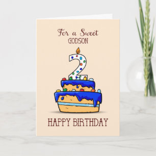 Godson 2nd Birthday, 2 on Sweet Blue Cake Card