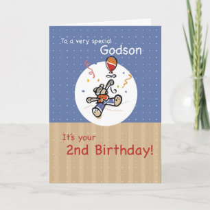 Godson 2nd Teddy Bear Balloon Birthday Card