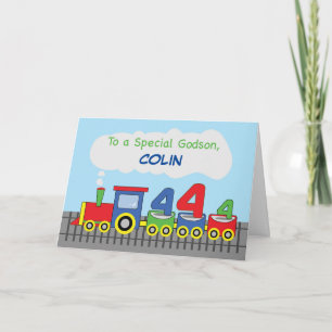 Godson 4th Birthday Colourful Train on Track Card