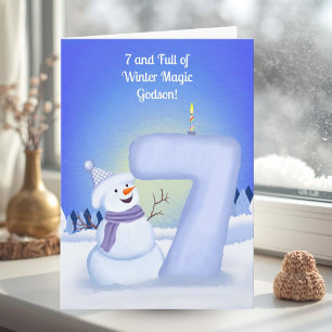 Godson 6th Birthday Snowman Snowy Card