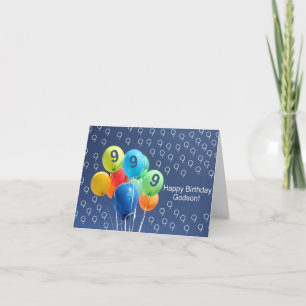 Godson, 9th birthday coloured balloons card