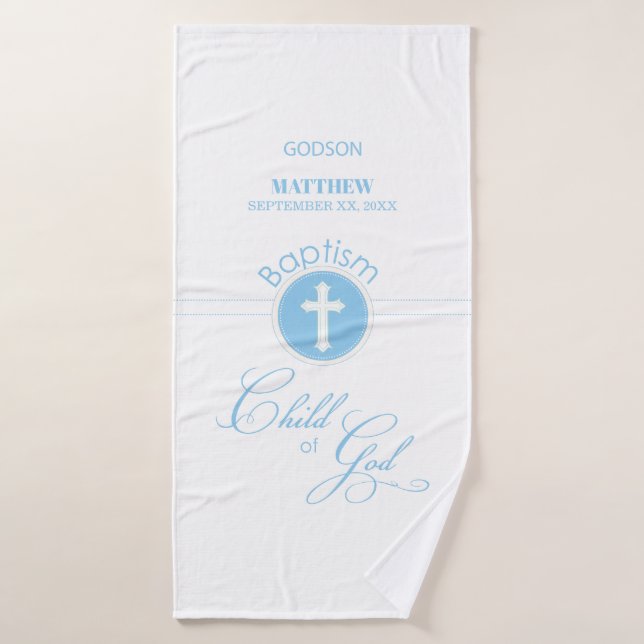 Godson Baptism Blue Child of God Personalised Bath Towel (Bath Towel)