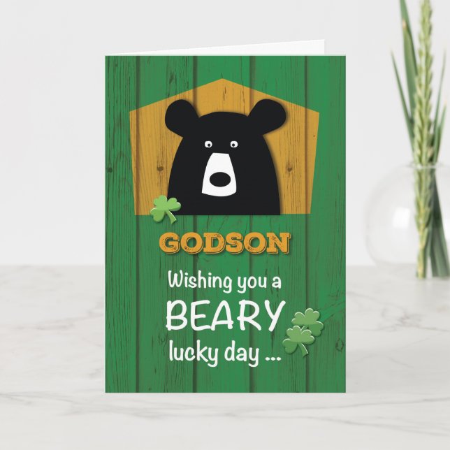 Godson Bear & Shamrocks on St. Patrick's Day Card (Front)