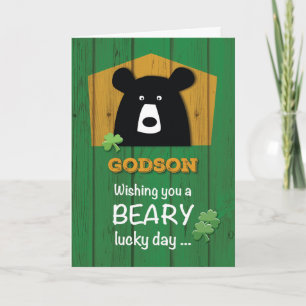 Godson Bear & Shamrocks on St. Patrick's Day Card