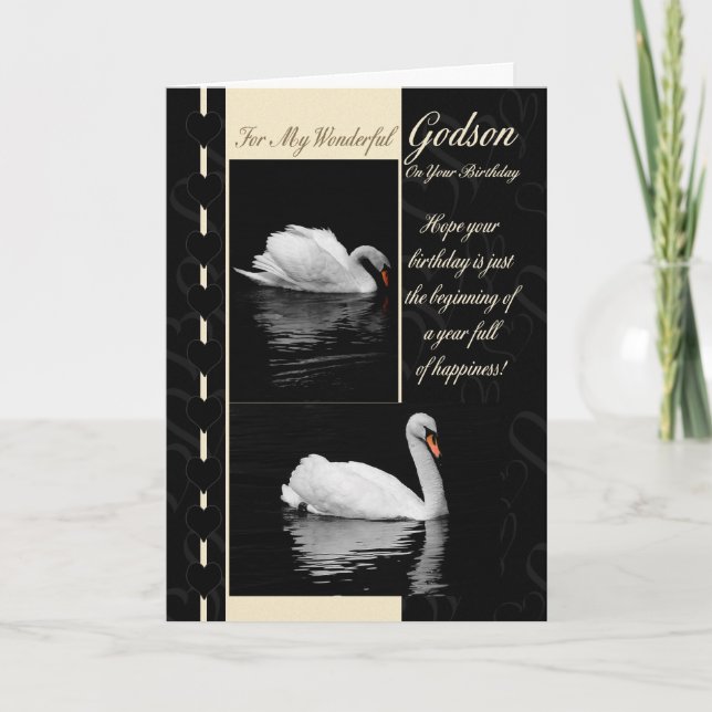 Godson Birthday Card Swans (Front)