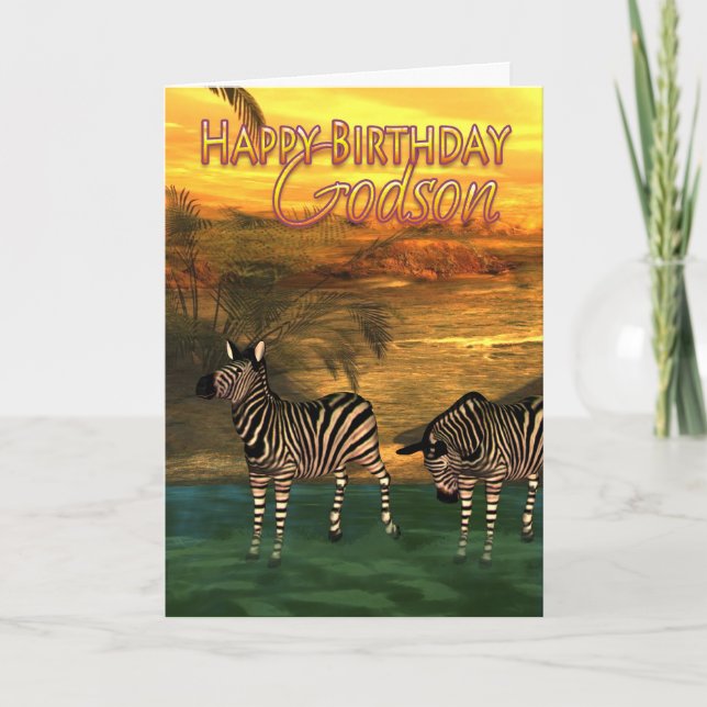 Godson Birthday Card Zebras In Water (Front)