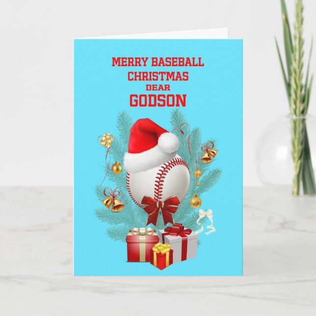 Godson Christmas Baseball Holiday Card (Front)