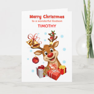 Godson Christmas Reindeer Add A Name Holiday Card