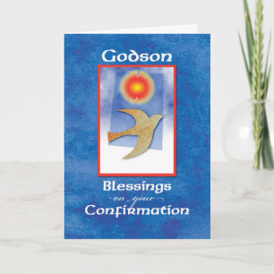 Godson Confirmation Dove on Blue Card
