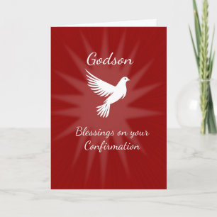 Godson Confirmation Religious Red Dove Rays Design Card