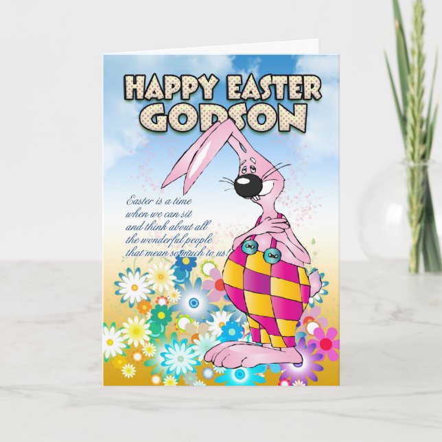 Godson Easter Card - Easter Bunny Flowers (Front)