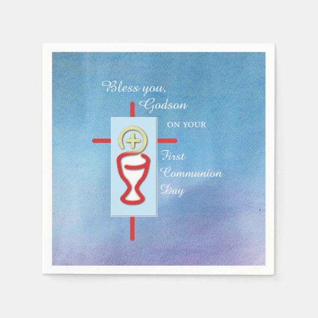 Godson, First Holy Communion, Blue Napkin (Front)