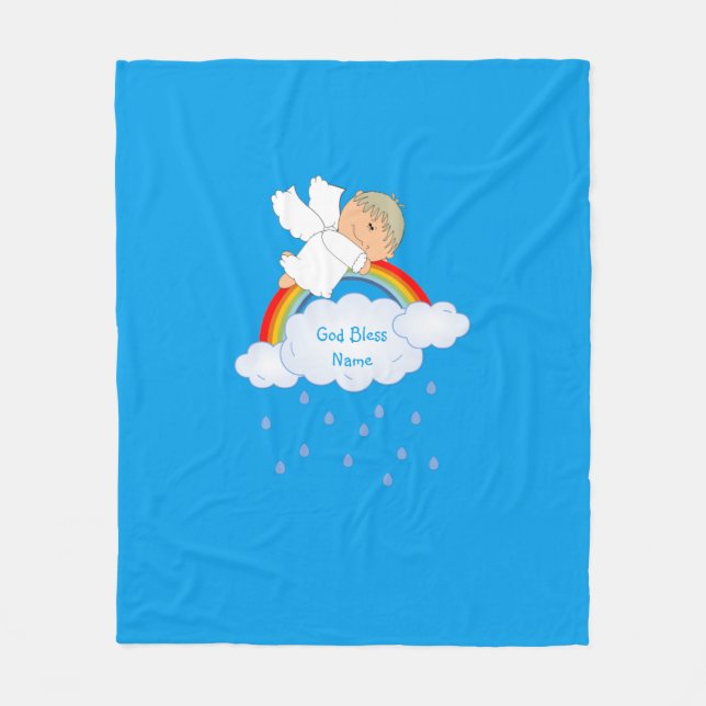 Godson Gift Cute Angel Rainbow Personalised Fleece Blanket (Front)