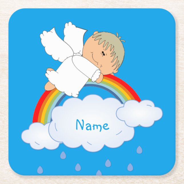 Godson Godchild Baby Boy Shower Gift Personalised Square Paper Coaster (Front)
