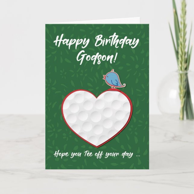 Godson Golf Sports Heart Birthday Card (Front)