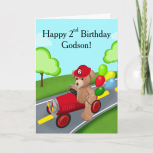 Godson Happy 2nd Birthday Teddy Bear Firetruck Card