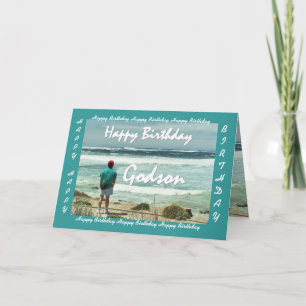 GODSON Happy Birthday - Man and Ocean Waves Card