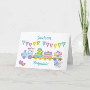 Godson Happy Easter Bunny Train Blue Card