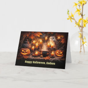 Godson Owl and Candles Happy Halloween Card