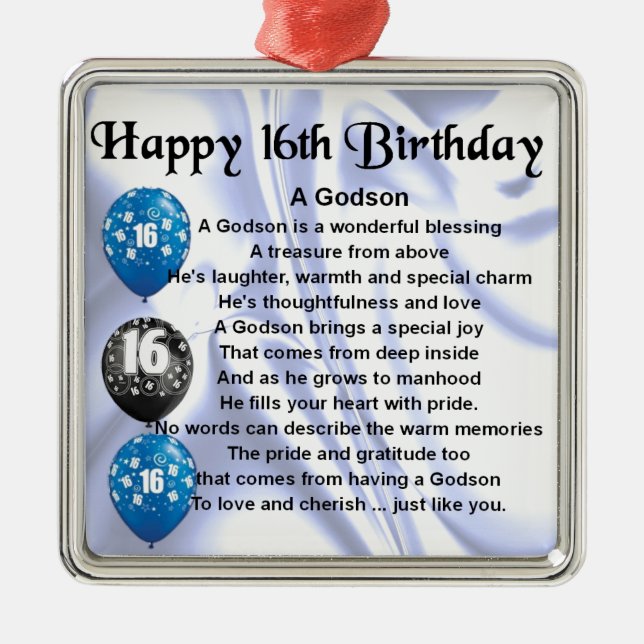 Godson poem - 16th Birthday Design Metal Tree Decoration (Front)