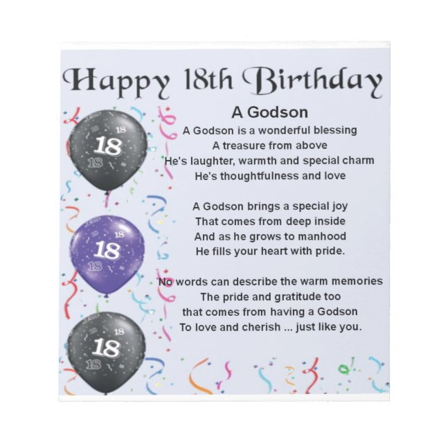 Godson poem - 18th Birthday Design Notepad (Front)