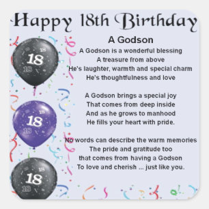 Godson poem - 18th Birthday Design Square Sticker