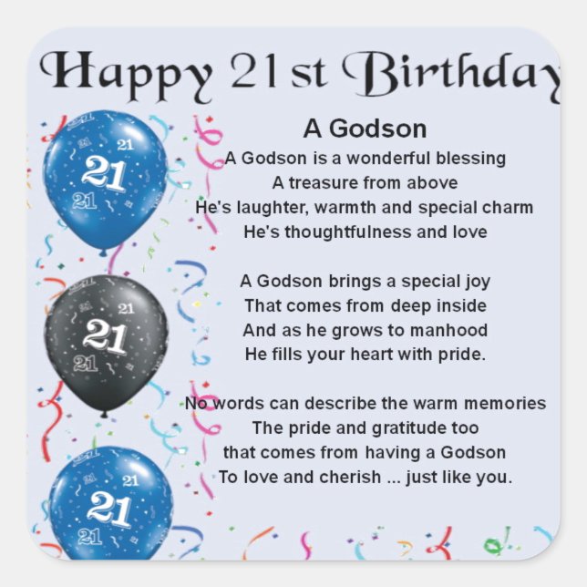 Godson Poem - 21st Birthday Square Sticker (Front)