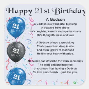 Godson Poem - 21st Birthday Square Sticker