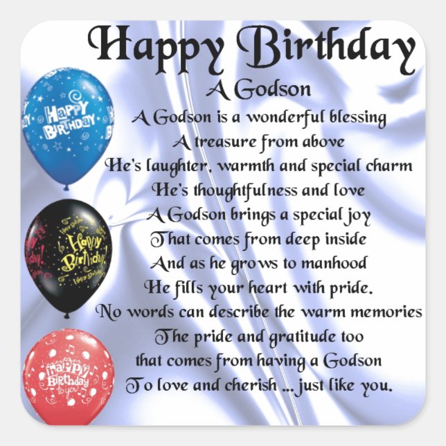 Godson Poem - happy birthday design Square Sticker (Front)