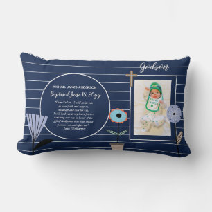 Godson POEM PHOTO Baptism Christening Blue Lumbar Cushion