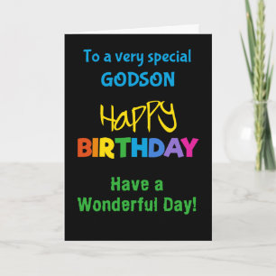 Godson Rainbow Colors on Black Birthday Card
