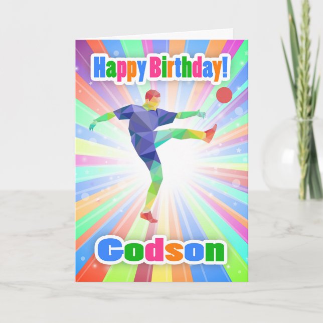 Godson, Soccer Player Birthday Colourful Abstrat Card (Front)