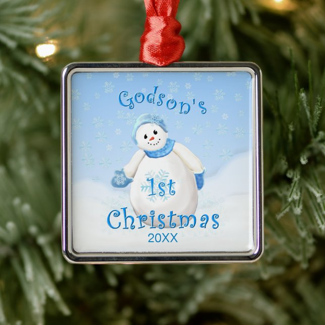 Godson's 1st Christmas Snowman Ornament (Tree)