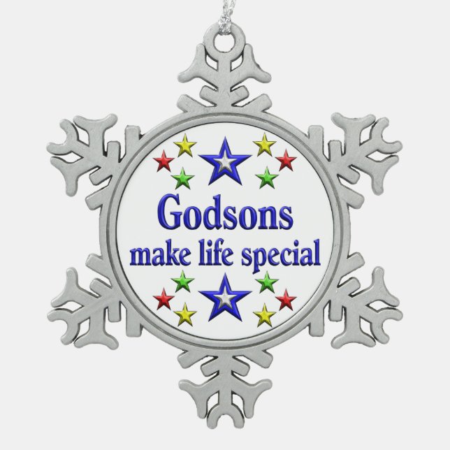 Godsons are Special Snowflake Pewter Christmas Ornament (Front)