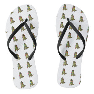 Godzilla and gnomes flip flops
