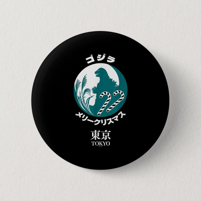 Godzilla Merry Christmas Tokyo Illustration Retro  6 Cm Round Badge (Front)