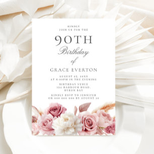Goegrous Blush Floral 90th Birthday Party  Invitation