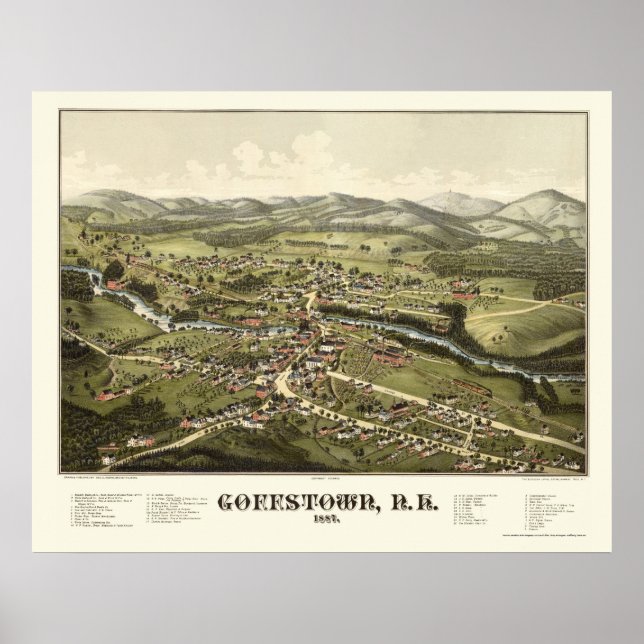 Goffstown, NH Panoramic Map - 1887 Poster (Front)