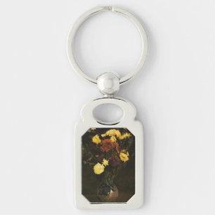 Gogh Carnations Zinnias Vase Blossoms Personalise Key Ring