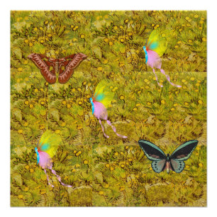 Gogh Field Of Yellow Flowers Personalise Butterfly Poster