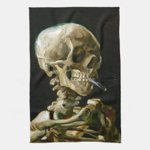 Gogh Head of a Skeleton with a Burning Cigarette Tea Towel