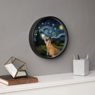 Gogh Kitty Starry Night Cat Clock