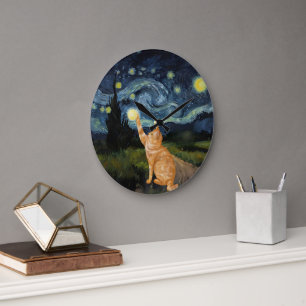 Gogh Kitty Starry Night Cat Large Clock
