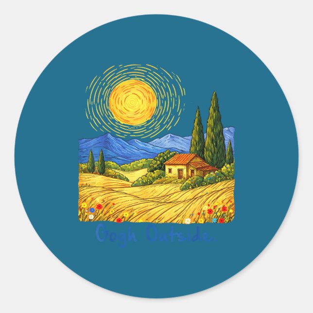 Gogh Outside Nature Lover Graphic Tee Funny Art Pu Classic Round Sticker (Front)