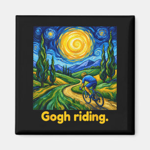 Gogh Riding Funny Cycling Night Sky Artist Art Magnet