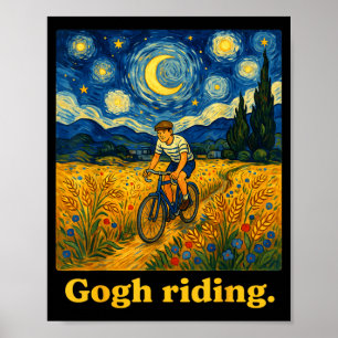 Gogh Riding Funny Cycling Night Sky Artist Art Poster