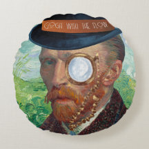 Gogh With The Flow Round Throw Pillow